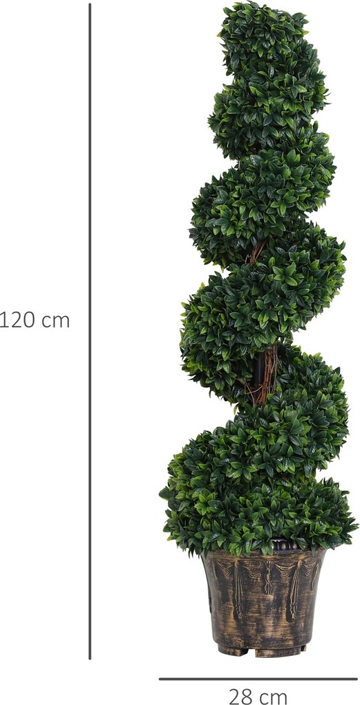 Outsunny Plantă Artificială Decorativă Buxus în Spirală cu Ghiveci Inclus, Ф32x120 cm, Verde | Aosom Romania