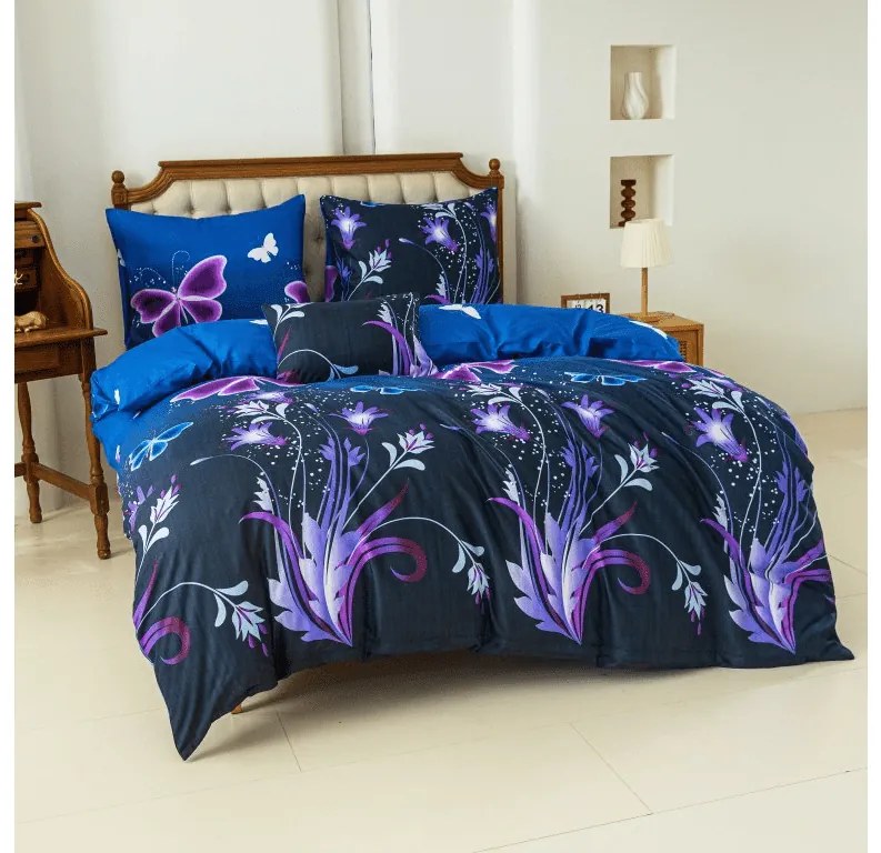 Lenjerie de pat din microfibra VIOLET BUTTERFLY albastru inchis Dimensiune lenjerie de pat: 70 x 90 cm | 140 x 200 cm