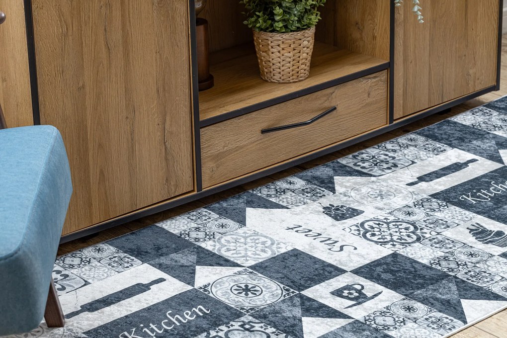 ANDRE 44211 covor lavabil gresii de Lisbona, bucatarie, anti-alunecare - gri / argintiu