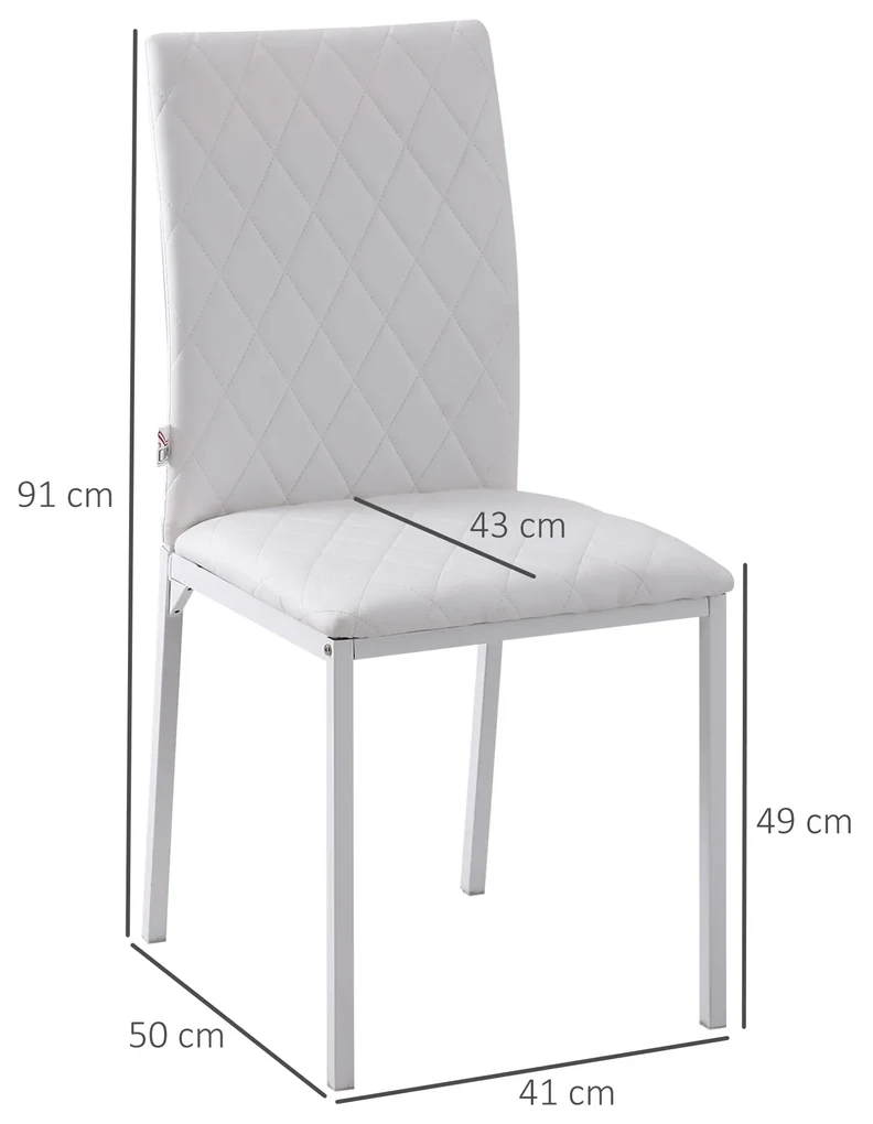 HOMCOM Set 4 Scaune de Sufragerie cu Design Modern și Imitație de Piele, 41x50x92 cm, Alb | Aosom Romania