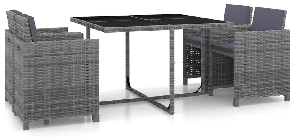 vidaXL Set mobilier de exterior cu perne, 5 piese, gri, poliratan