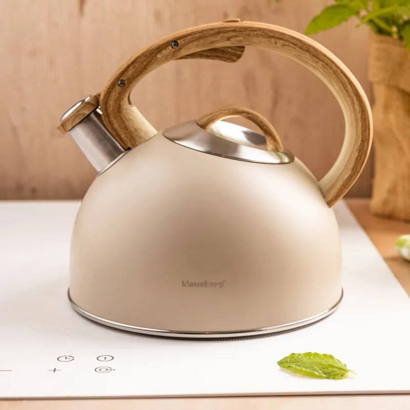 Ceainic cu fluier Klausberg KB 7913, 2.5 L, Maner cu efect de lemn, Inductie, Bej