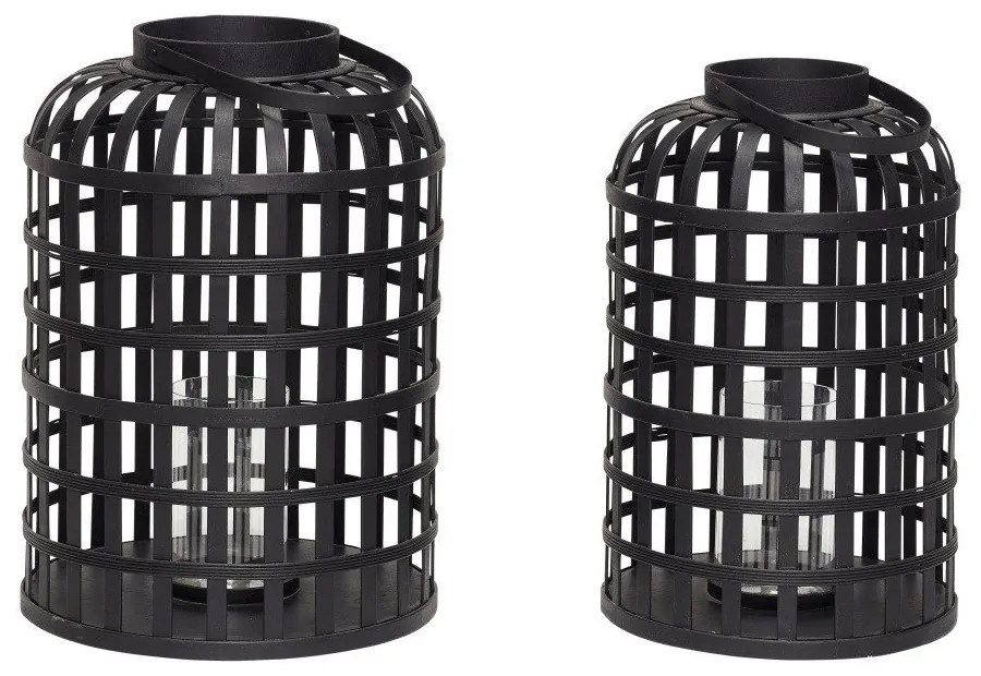 Set 2 felinar din bambus Hübsch Bamboo Garo, negru