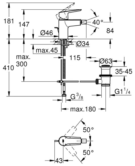 GROHE 325602432 - Baterie bideu START, mărime S, negru