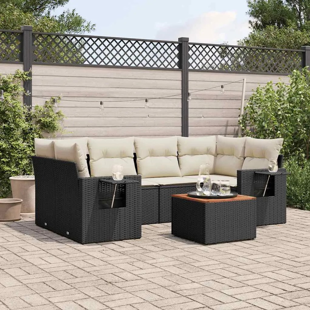 vidaXL Set canapele de grădină cu perne, 7 piese, negru, poliratan