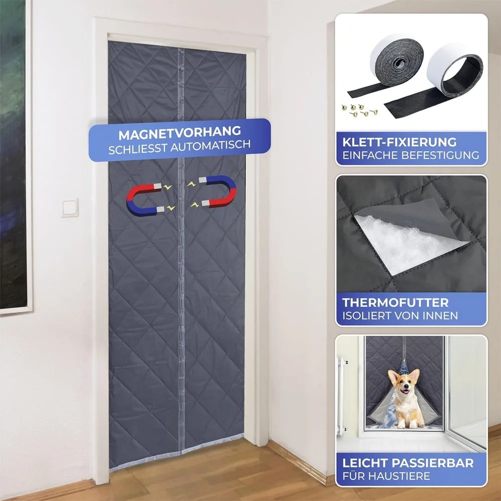 Draperie gri/argintie termoizolantă 80x200 cm cu prindere la ușă – Maximex