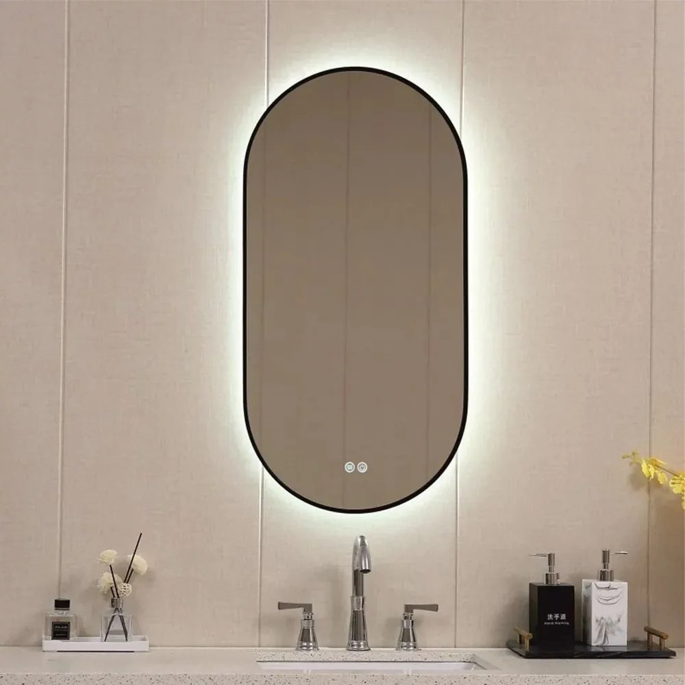 Oglinda cu iluminare LED Inter Ceramic ovala 45x90 cm finisaj negru