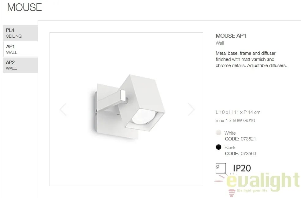 Aplica design modern cu spot directionabil MOUSE AP1 alba 073521