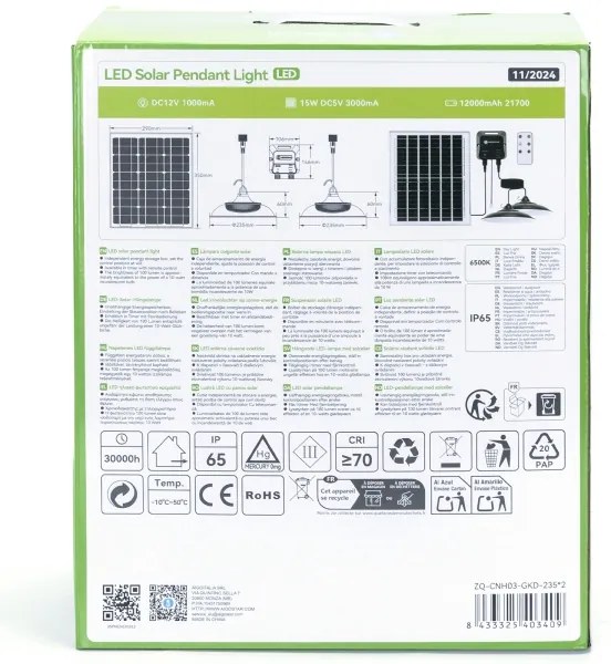 Lustră LED solară Aigostar 2xLED/70W/12V 12000 mAh 6500K d. 23,5 cm