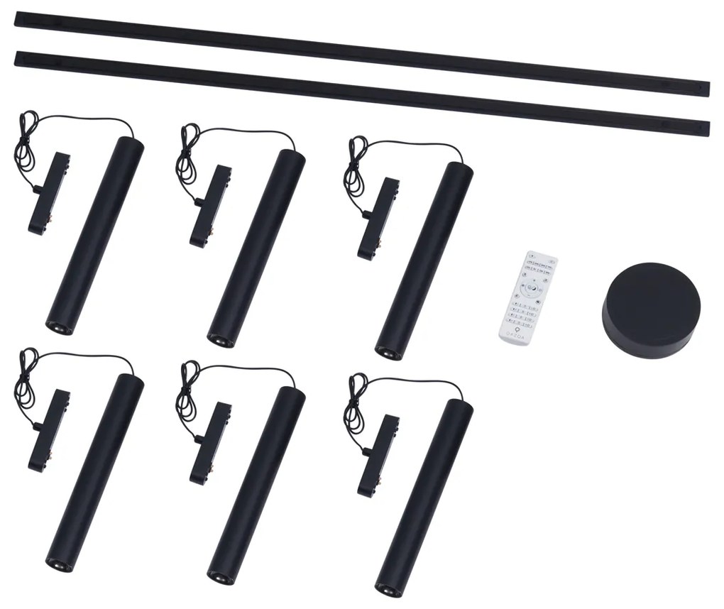 Sistem de iluminat modern pe șină cu 6 pendule negre monofazat - Magnetic Cassie