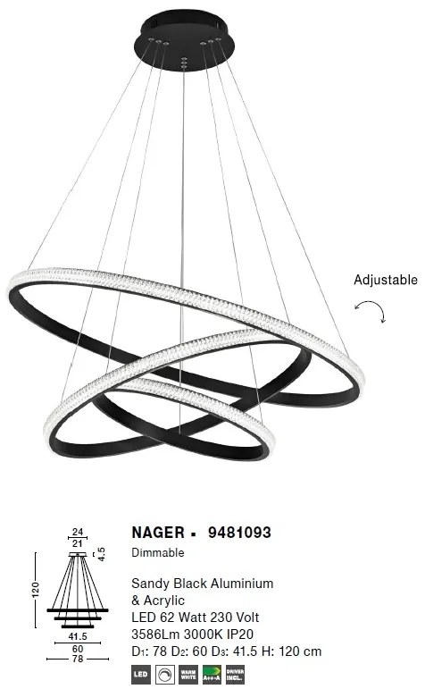 Lustra LED design modern circular ajustabil NAGER 62W NVL-9481093