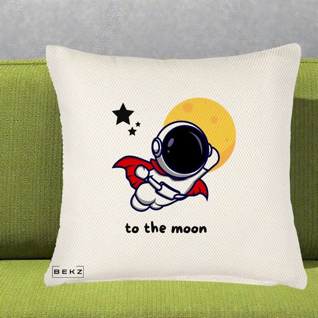 Perna Decorativa Astronaut To The Moon, 40x40 cm, Crem Reliefat, Husa Detasabila, Perna Inclusa, BEKZ®