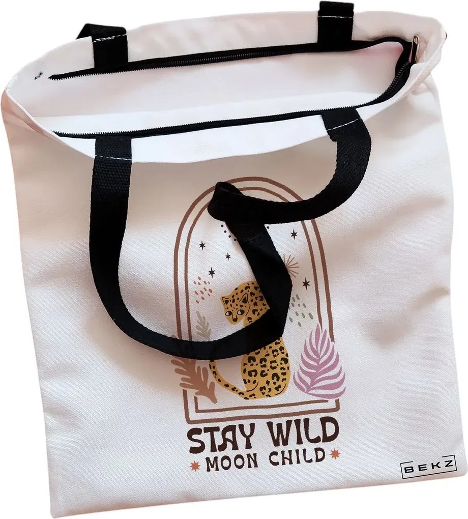 Sacosa de Panza pentru Cumparaturi, Geanta Tote, Boho Style 2, Cu fermoar, 38x34.5 cm, Alba, BEKZ®