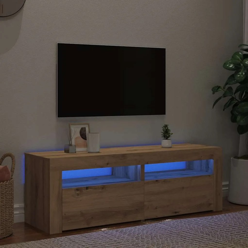 vidaXL Dulap TV cu LED stejar artizanal 120x35x40 cm lemn prelucrat
