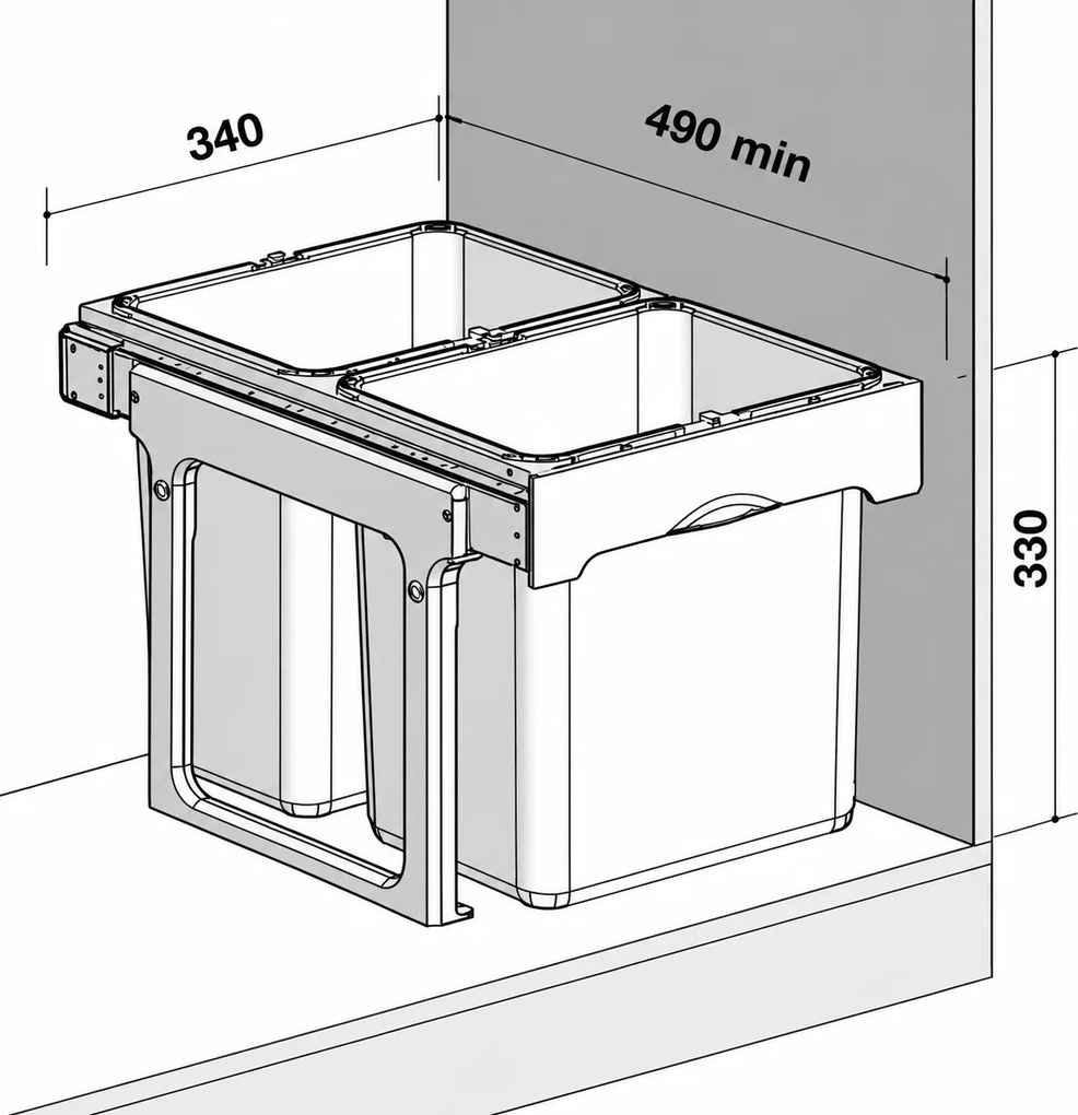 Cos gunoi incorporabil Ekko Easy Jazz 40 Ecomax, cu extragere totala, colectare selectiva, gri antracit, 2 x 15 l Polipropilena Metal, L:340 mm; A:490