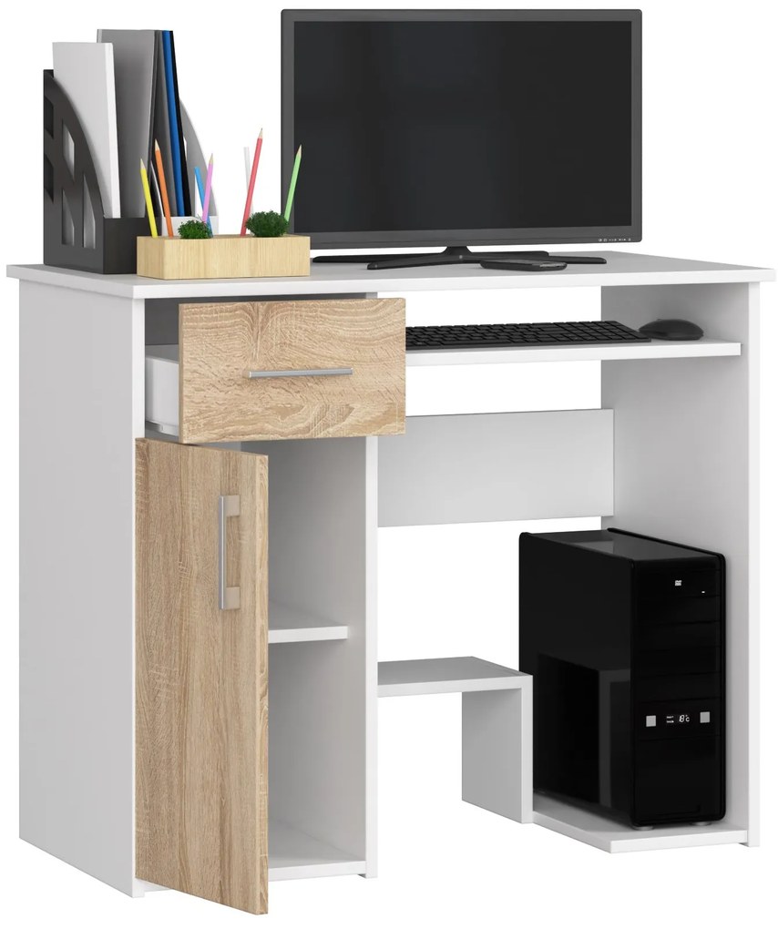 Masă PC Jaloms (Alb + Stejar sonoma). 1069699