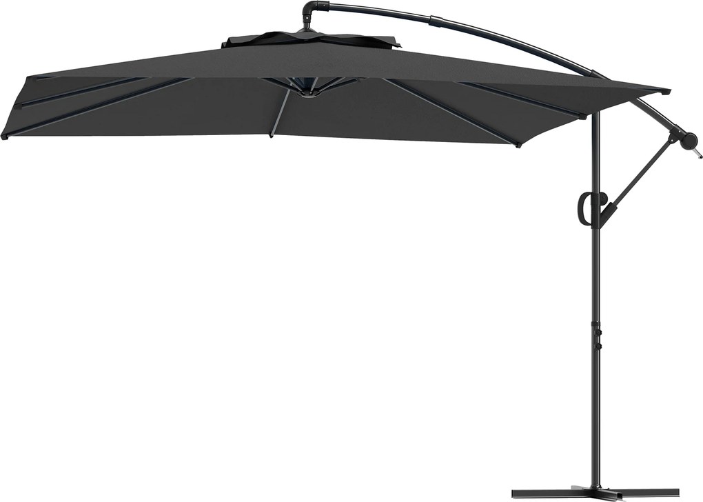 Outsunny Umbrelă laterală pătrată 3 x 3 m cu manivelă, bază încrucișată, umbrelă înclinabilă rotire la 360° țesătură 180 g/m² gri închis | Aosom Romania