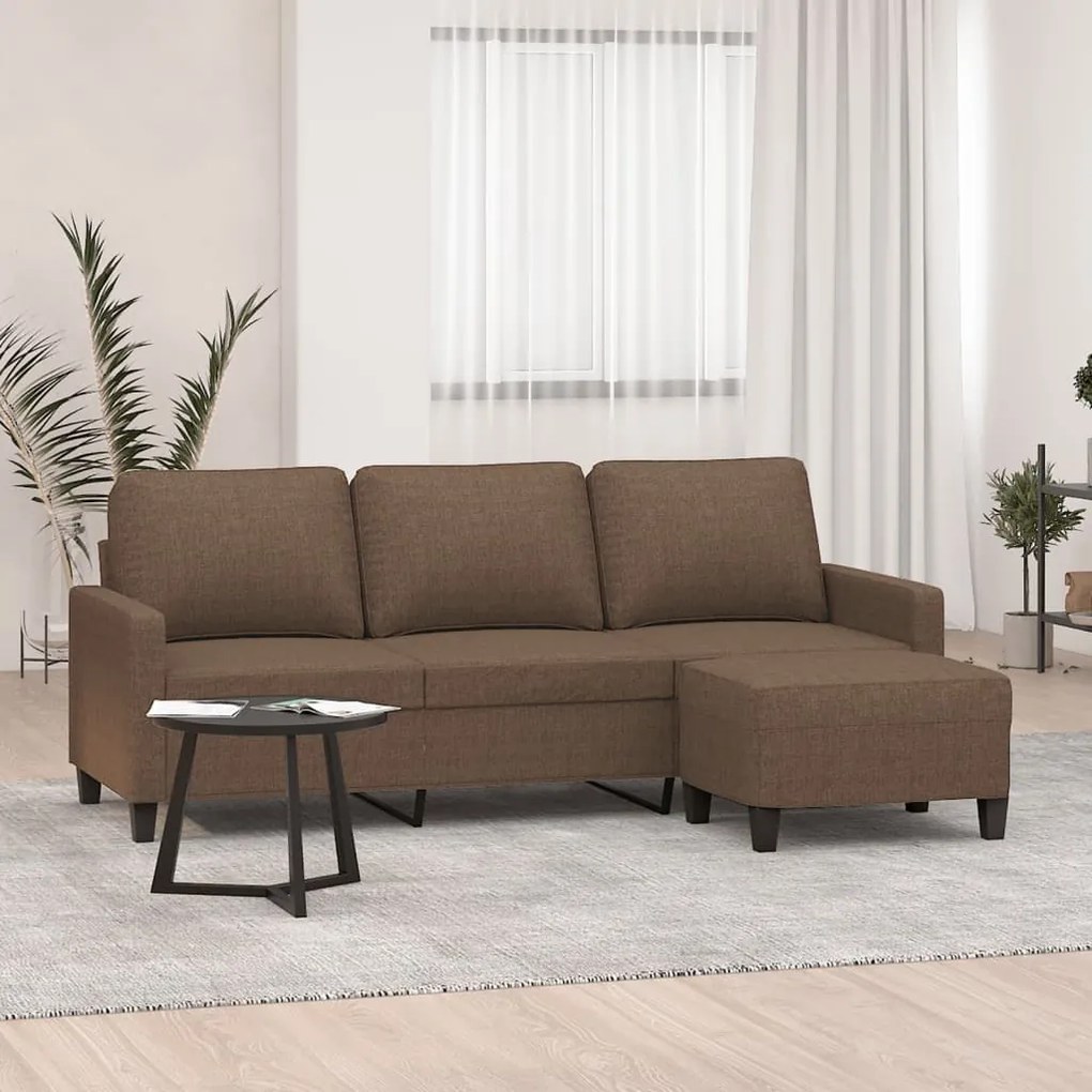 vidaXL Canapea cu 3 locuri cu taburet, maro, 180 cm, material textil