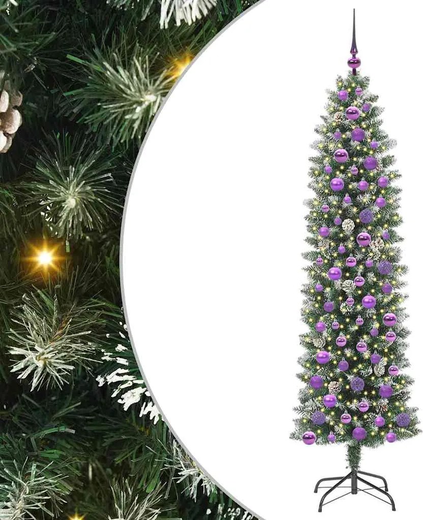 vidaXL Copac Artificial Slăb de Crăciun cu 300 LED Verde și alb 180 cm