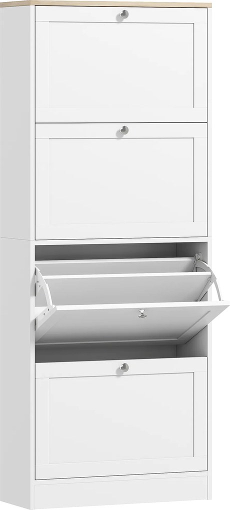 HOMCOM Dulap Îngust pentru Pantofi cu 3 Sertare și Rafturi Reglabile pe 2 Niveluri, 60x23,5x115 cm, Negru | Aosom Romania