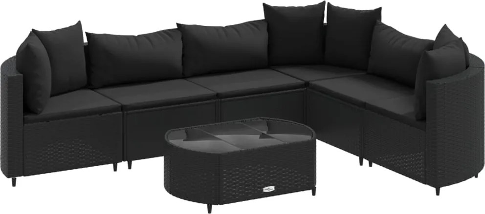 vidaXL Set canapele de grădină cu perne, 7 piese, negru, poliratan