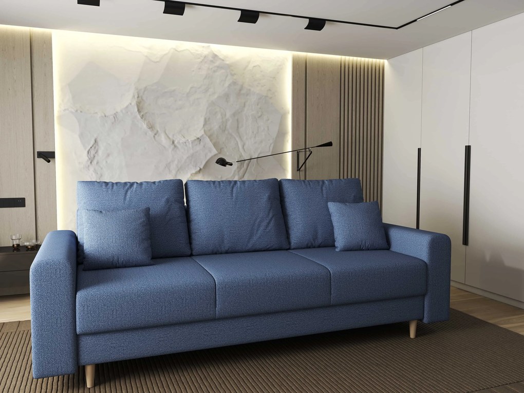 Canapea extensibilă dumonde cu ladă de depozitare si sezut confortabil din spuma high-density, Kronos Enjoy Albastru 210x100 cm