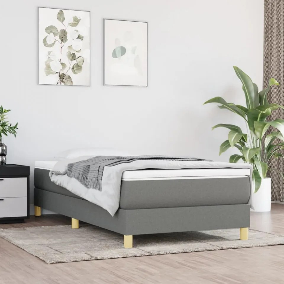 Cadru de pat box spring, gri închis, 100x200 cm, textil