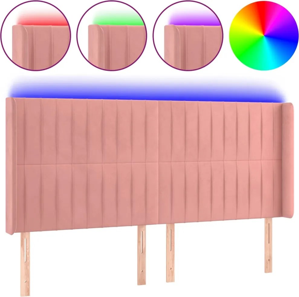 vidaXL Tăblie de pat cu LED, roz, 183x16x118/128 cm, catifea