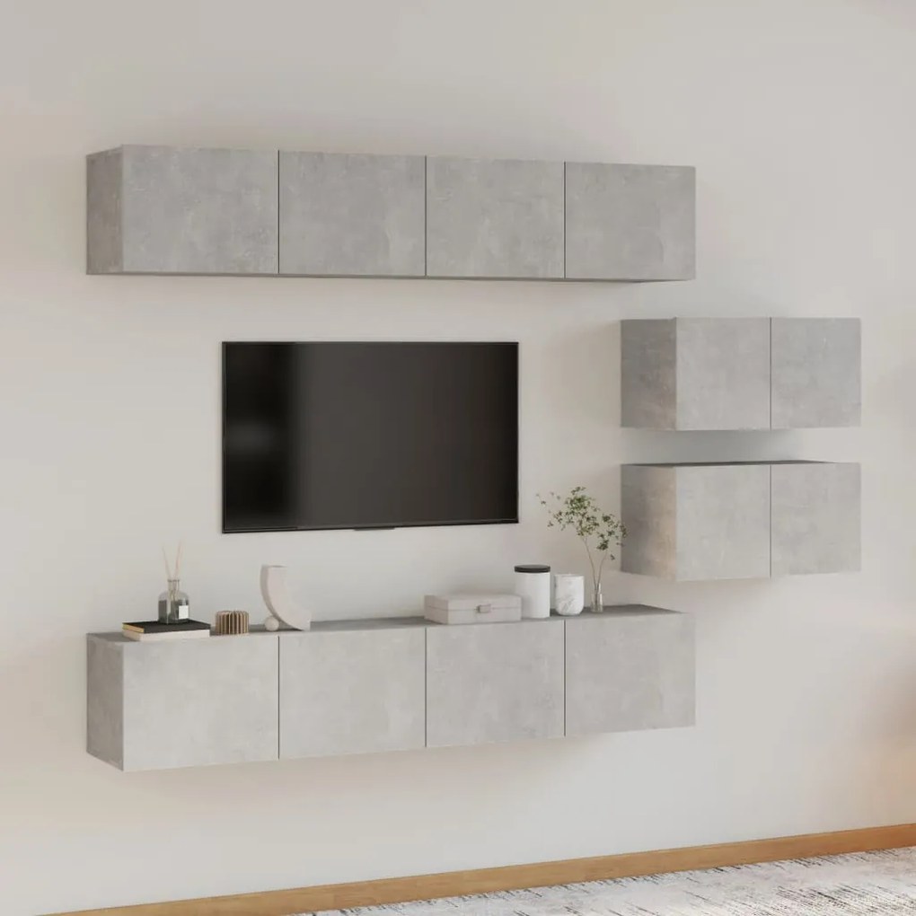 vidaXL Set dulap TV, 6 piese, gri beton, lemn prelucrat