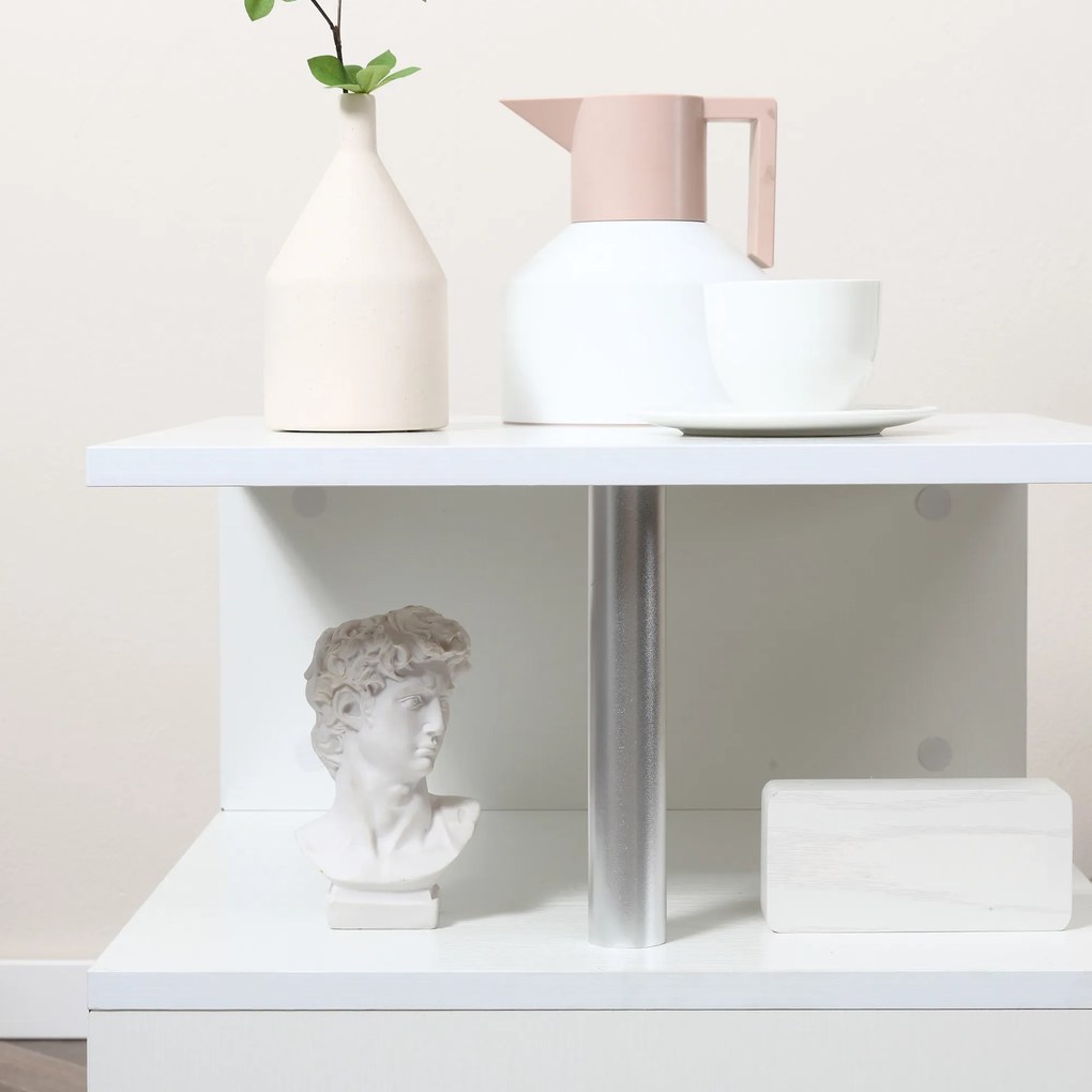 Masuta living cu 2 etajere, din lemn si fier, sustine maxim 10kg, 50x50x50cm alb HOMCOM | Aosom RO