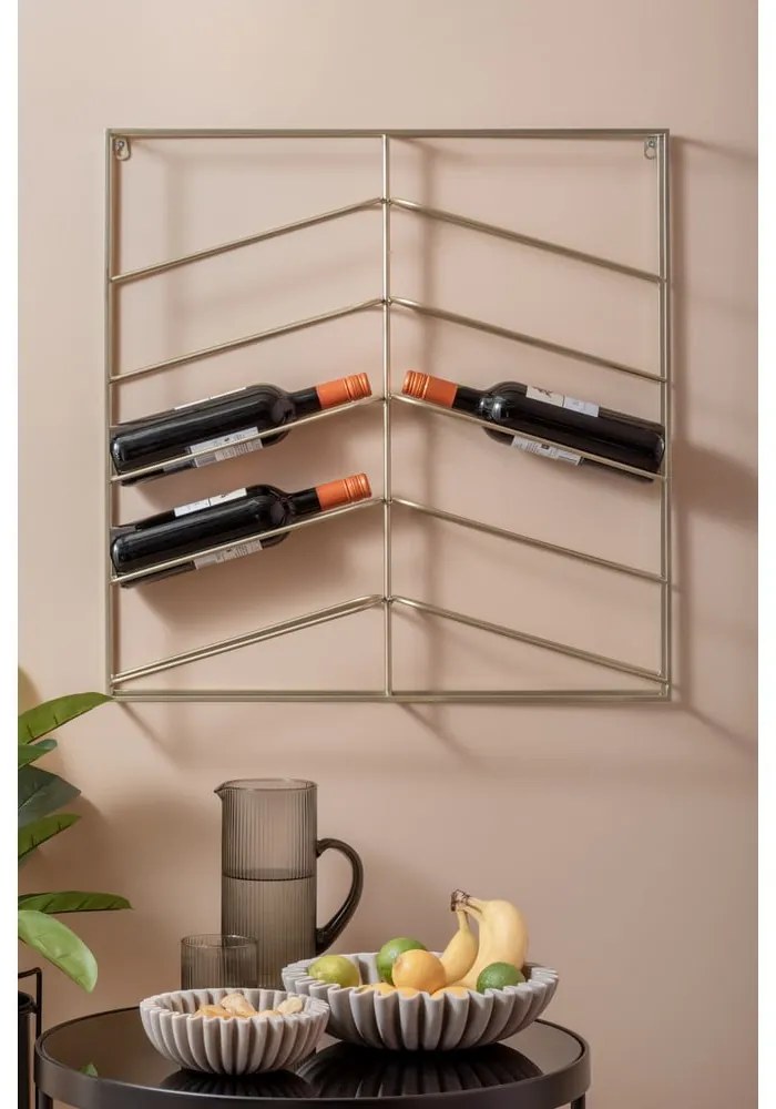 Raft pentru sticle de vin auriu pentru perete din metal număr de sticle 10 67x66x7,5 cm Cuadro – PT LIVING