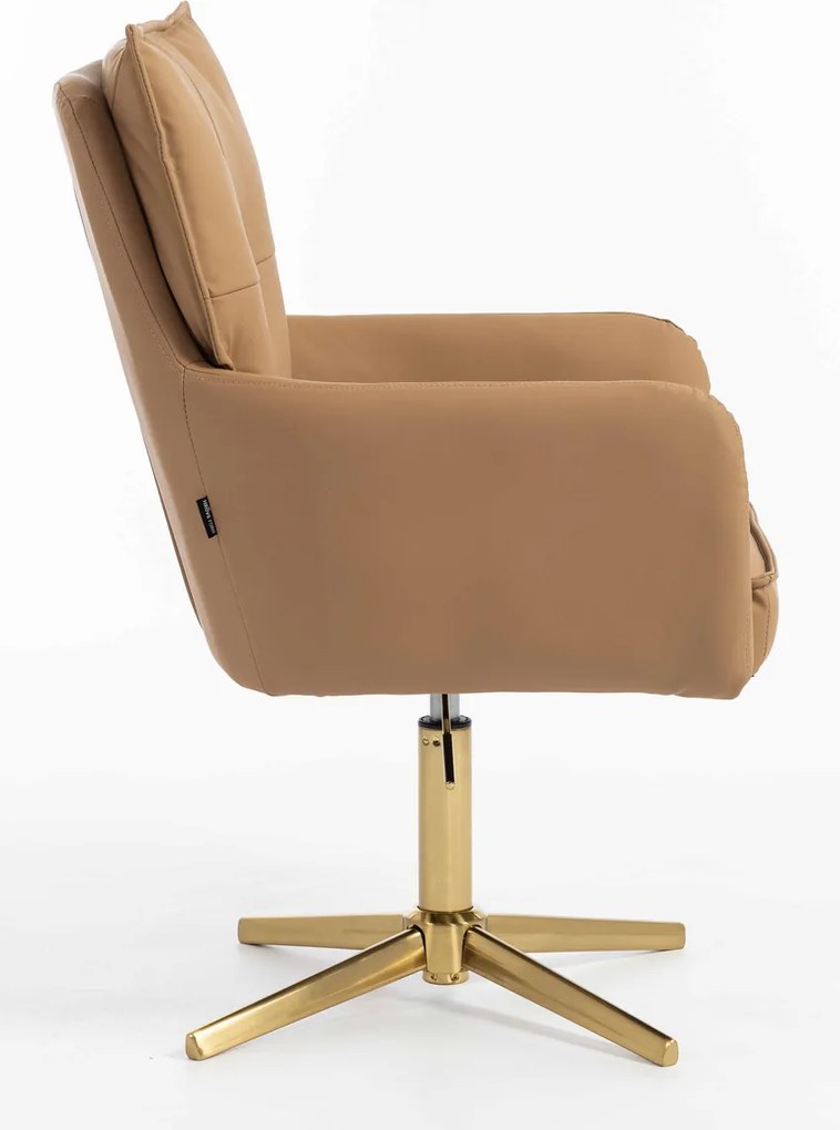 HR250CROSS Scaun Piele Ecologică Premium Soft Culoare Caramel Bază Aurie