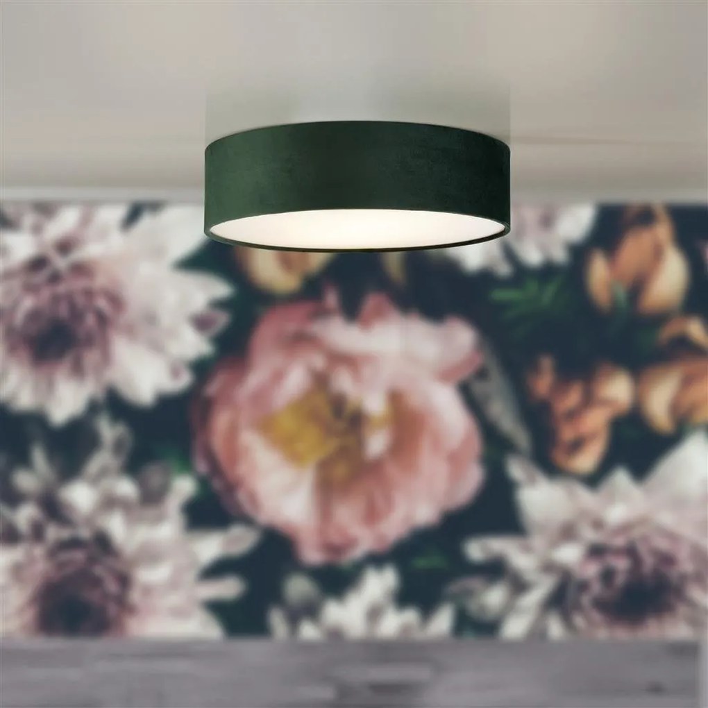 Plafoniera moderna cu abajur din catifea verde Drum 2L, 38cm