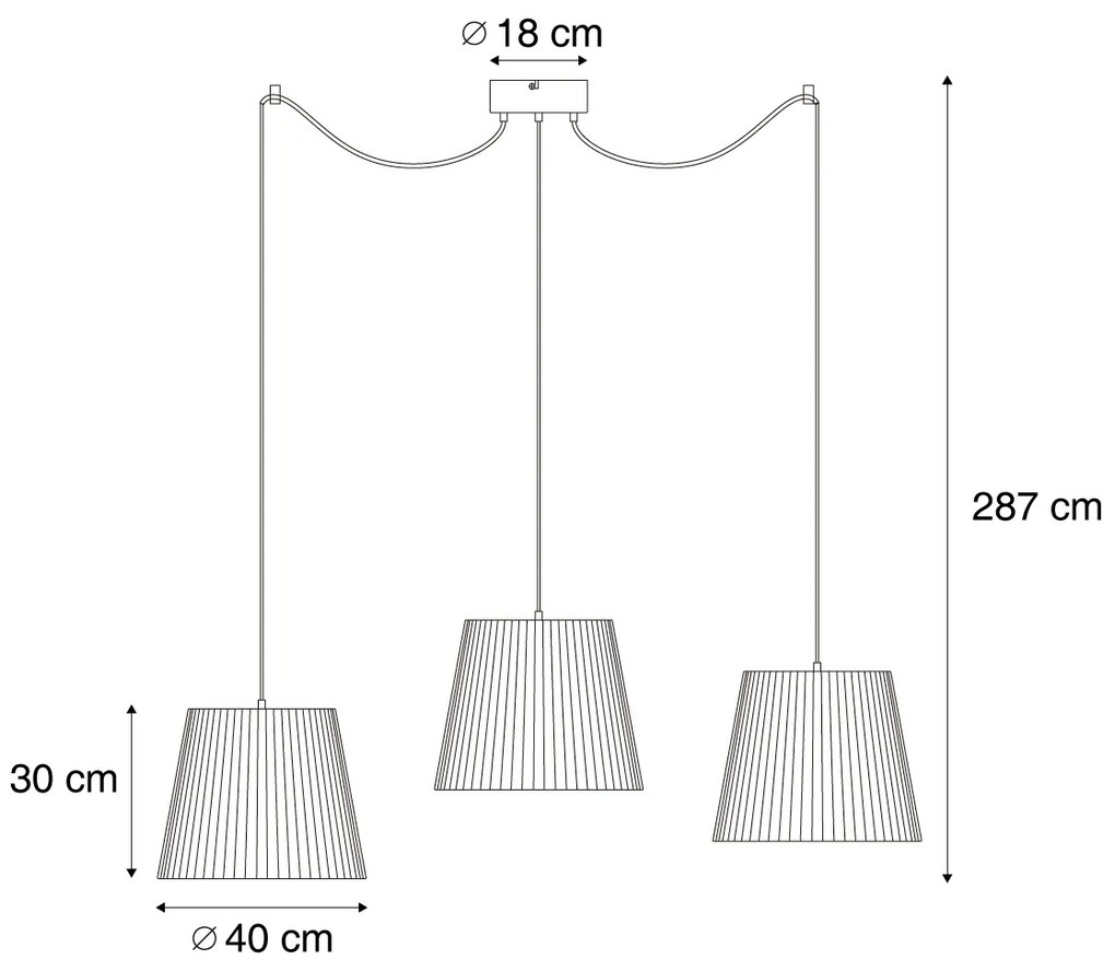 Lampa suspendată de exterior neagră cu abajururi din frânghie multicoloră cu 3 lumini IP44 - Cava Jayla