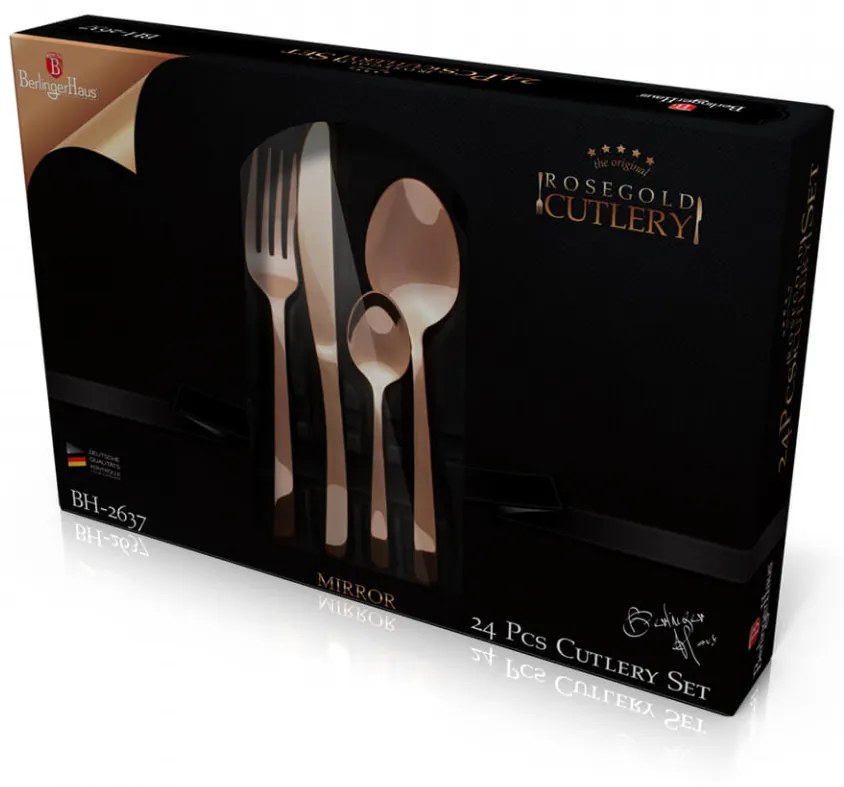 Set Tacamuri 24 piese efect oglinda Rose Gold Metallic Collection Berlinger Haus BH 2637