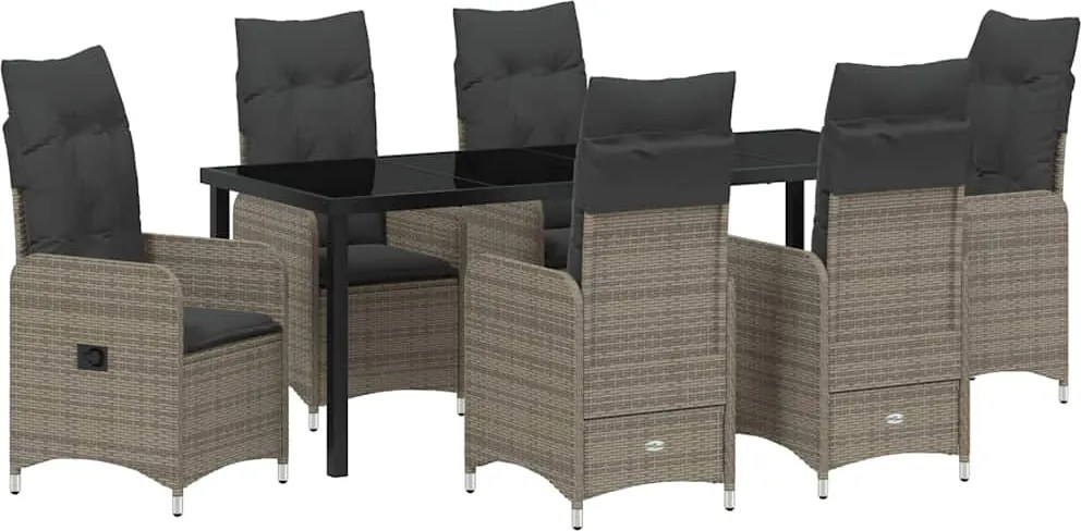 vidaXL Set de masă pentru grădină cu pernă 7 pcs Gri poliratan