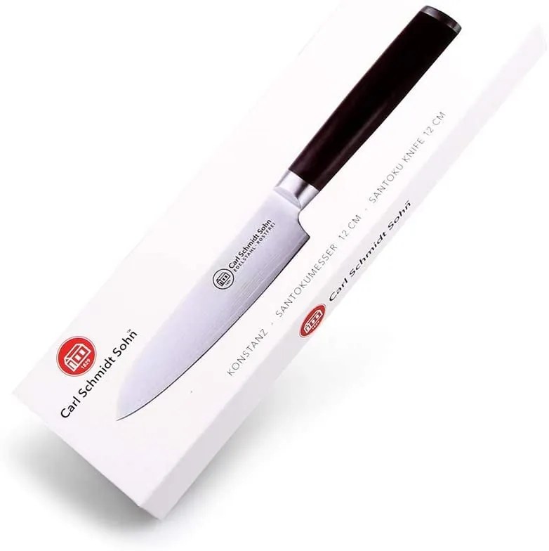 Cutit santoku otel Damask HRC 60 Konstanz, Carl Schmidt Sohn, 12 cm, maner negru,  071318
