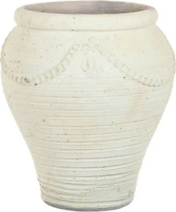 Ghiveci decorativ din teracotă artizanală, finisaj craft brut alb-crem, 48×48×57 cm, „Jerba"