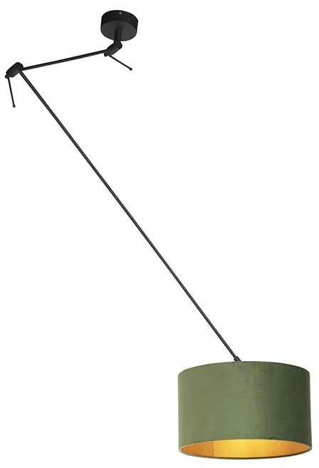 Lampă suspendată neagră cu abajur din catifea verde cu aur 35 cm - Blitz