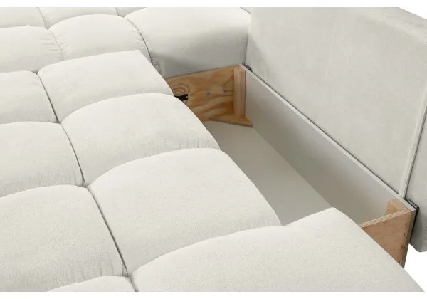 Colțar extensibil tapițat ALMADA, tip L, orientare stânga, cu spațiu de depozitare, bej