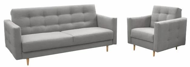 Set complet tapitat de canapea cu fotoliu, tesatura de culoare gri, AMEDIA