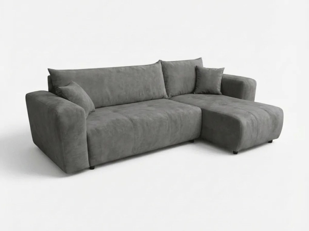 Canapea colt extensibila SORELA gri inchis, cu colt bilateral + 2 perne CADOU