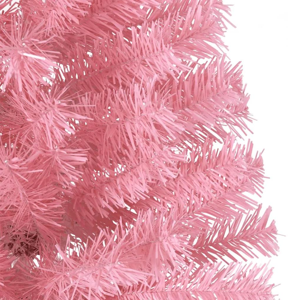 Jumatate brad de Craciun artificial cu suport, roz, 240 cm, PVC 1, Roz, 240 x 125 cm