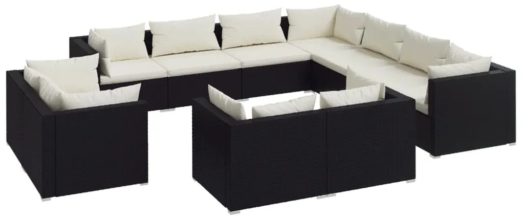 3102871 vidaXL Set mobilier de grădină cu perne, 11 piese, negru, poliratan