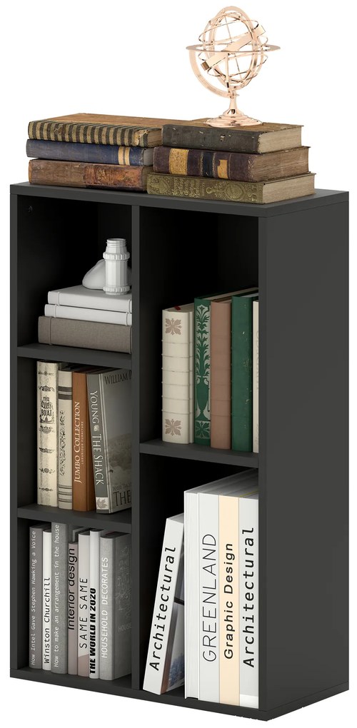 HOMCOM Bibliotecă raft de depozitare 2 niveluri cu 5 compartimente, pentru sufragerie dormitor birou, 50x24x80cm, negru | Aosom Romania