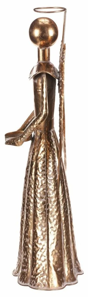 Decorație metalică de Crăciun Înger 49 cm, pahar pentru ceai, lumânare, auriu
