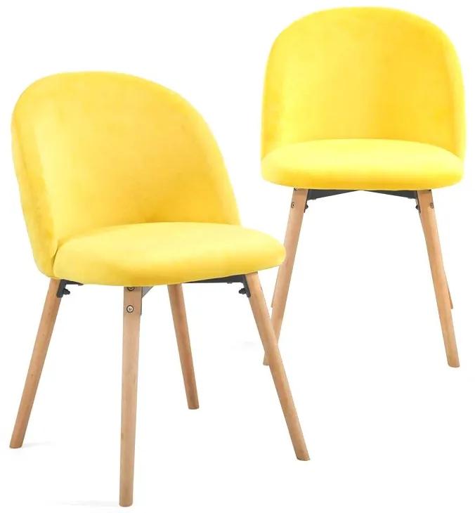 Set de 2x scaune de catifea, galben