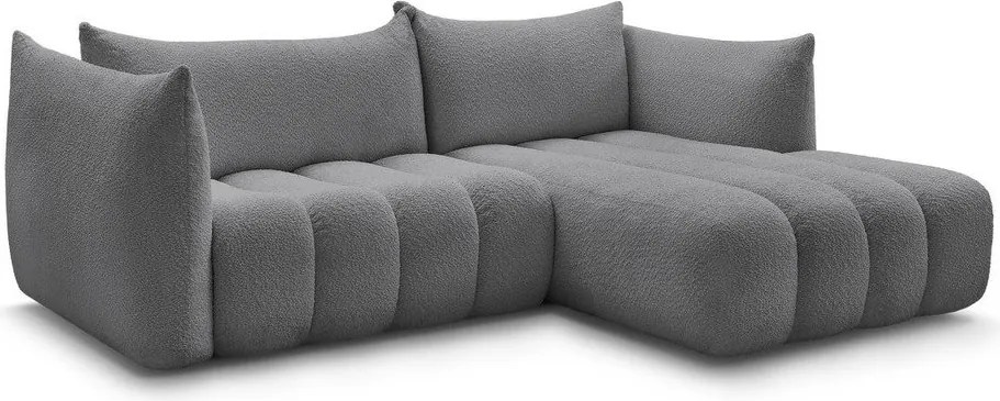 Colțar gri cu tapițerie din țesătură bouclé (cu colț pe partea dreaptă/cu șezlong) Azra – Bobochic Paris