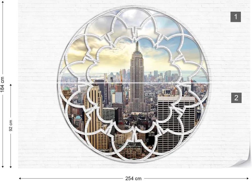 GLIX Fototapet - New York City Skyline Ornamental Window View Vliesová tapeta  - 254x184 cm