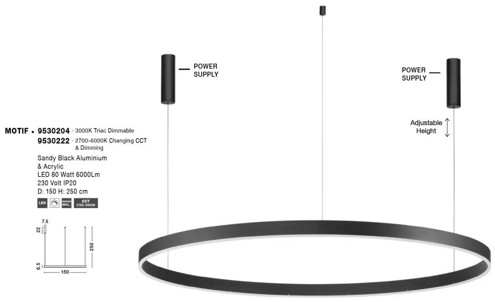 Lustra LED dimabila design circular MOTIF D-150cm